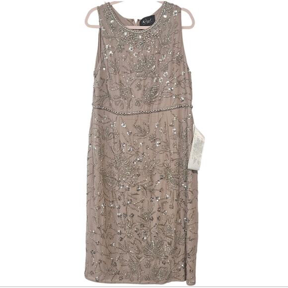 NWT $457 Mac Duggal Column Midi Dress 10741 in Vintage Lilac Beaded Formal Sz 14 - Picture 3 of 7